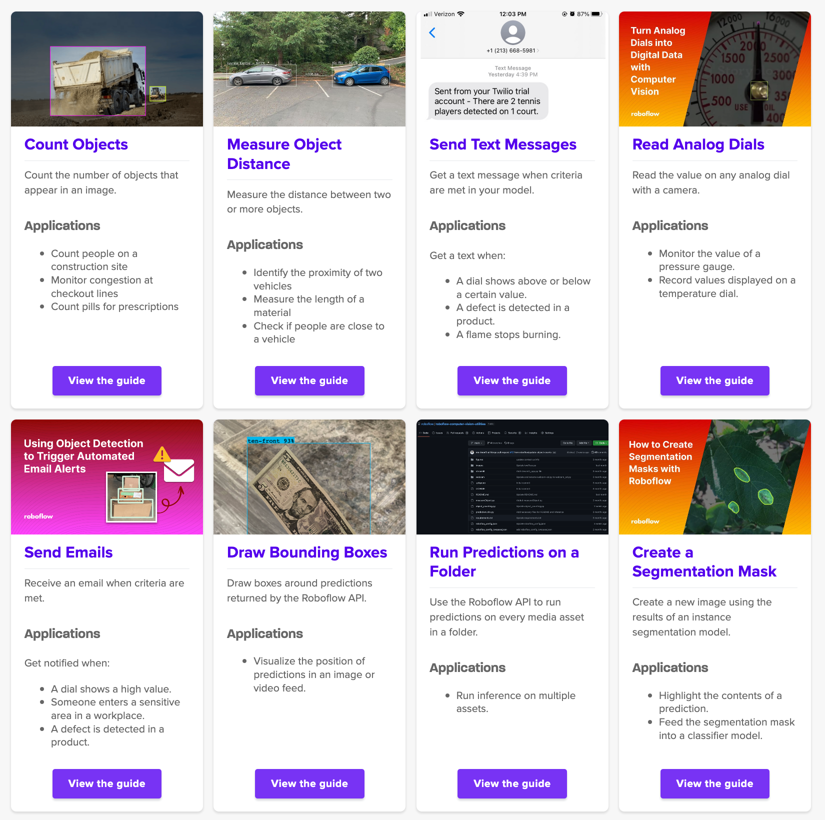 Preview of available options on the Roboflow Templates page